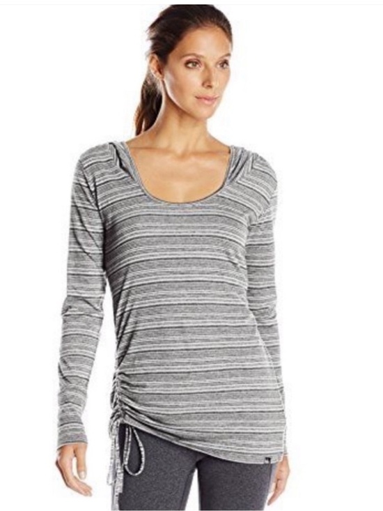 Prana Tops - Prana Black Striped Lightweight Scoop Neck Long Sleeve Hoodie Top, size M